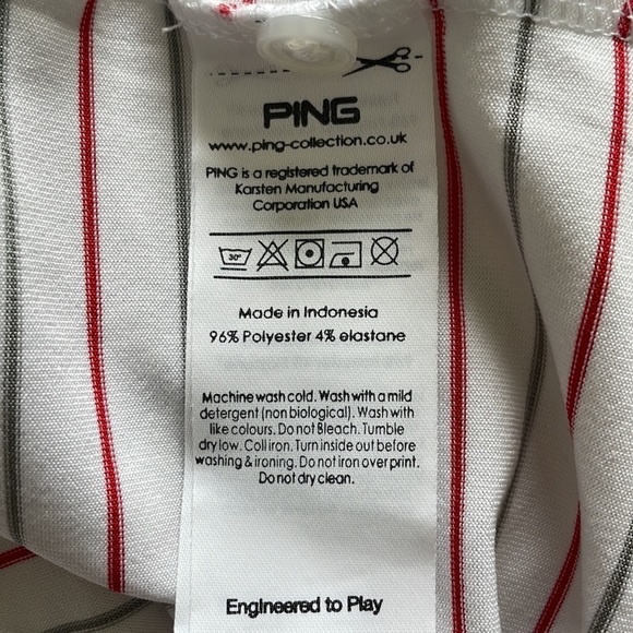 Ping Men’s Striped Golf Polo Shirt White/Red L - Picture 6 of 6